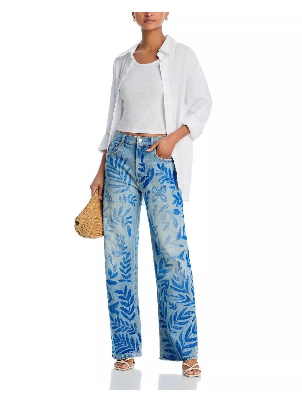 350$ Mother the Lasso Sneak Pressed Leaves Ankle Jeans Size Waist 27" Blue - Picture 4 of 5